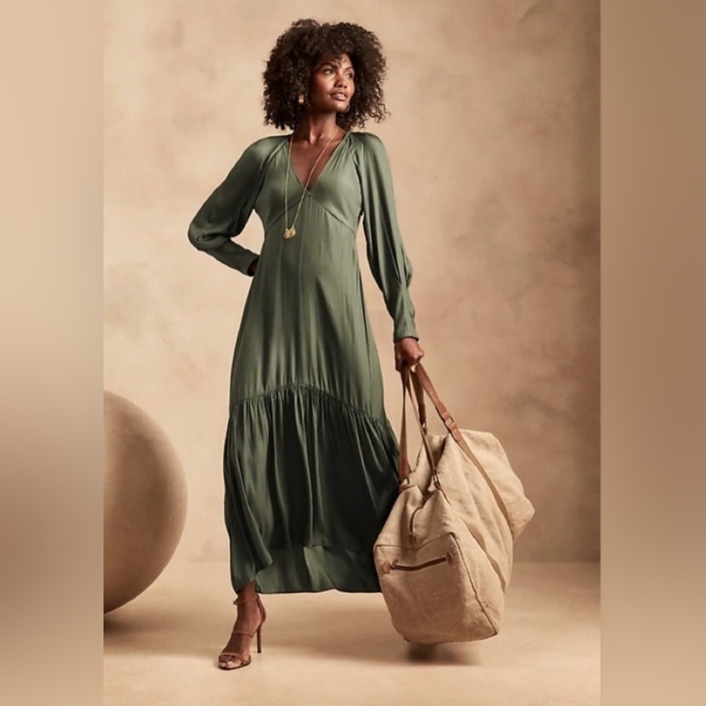 Banana Republic Deep V-Neck Maxi Dress - Color “Flight Jacket”